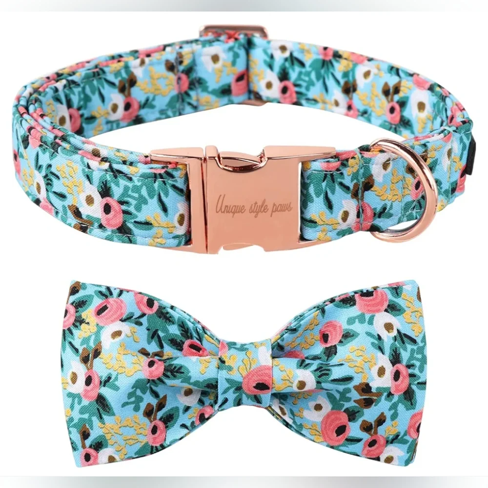 NWT Unique Style Paws handmade organic Dog collar with Bowtie Size Large…